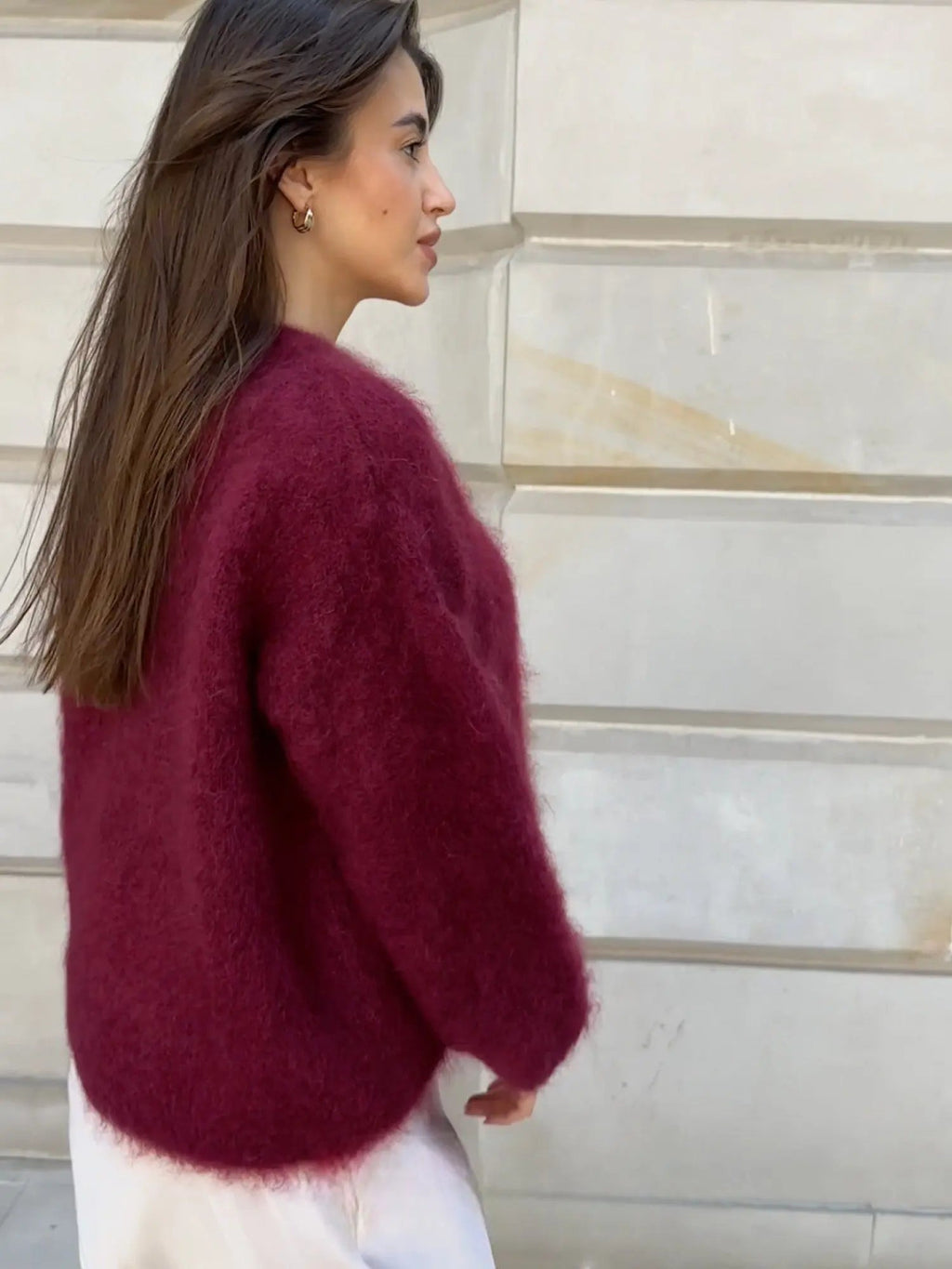 Knitted Jumper Grey Mohair Women's Crew Neck Fuzzy Pullover – Casual, Office, Gift, Everyday Wear