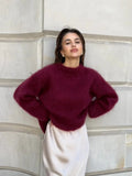 Knitted Jumper Grey Mohair Women's Crew Neck Fuzzy Pullover – Casual, Office, Gift, Everyday Wear