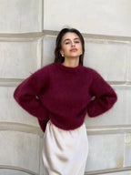Knitted Jumper Grey Mohair Women's Crew Neck Fuzzy Pullover – Casual, Office, Gift, Everyday Wear