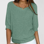 Knitted Jumper Women's Beige Batwing Sleeve Boat Neck Pullover Top – Casual, Office Wear