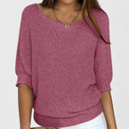 Knitted Jumper Women's Beige Batwing Sleeve Boat Neck Pullover Top – Casual, Office Wear