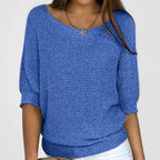 Knitted Jumper Women's Beige Batwing Sleeve Boat Neck Pullover Top – Casual, Office Wear