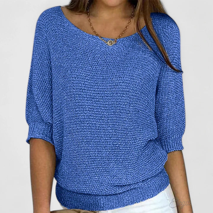 Knitted Jumper Women's Beige Batwing Sleeve Boat Neck Pullover Top – Casual, Office Wear