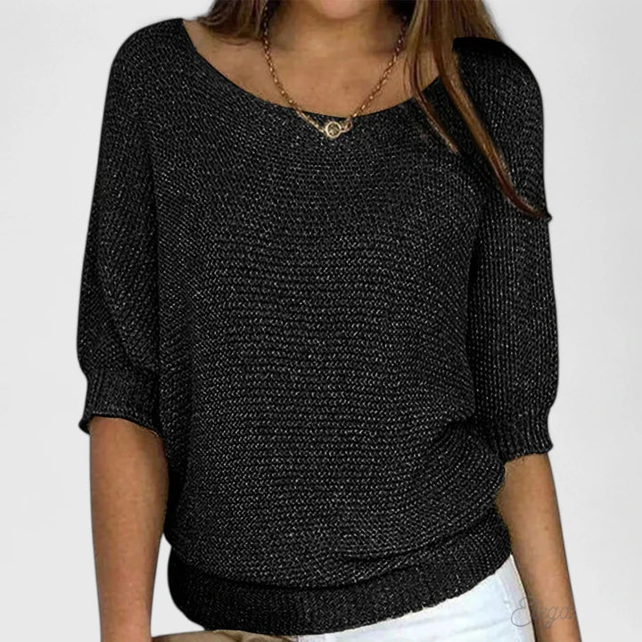 Knitted Jumper Women's Beige Batwing Sleeve Boat Neck Pullover Top – Casual, Office Wear