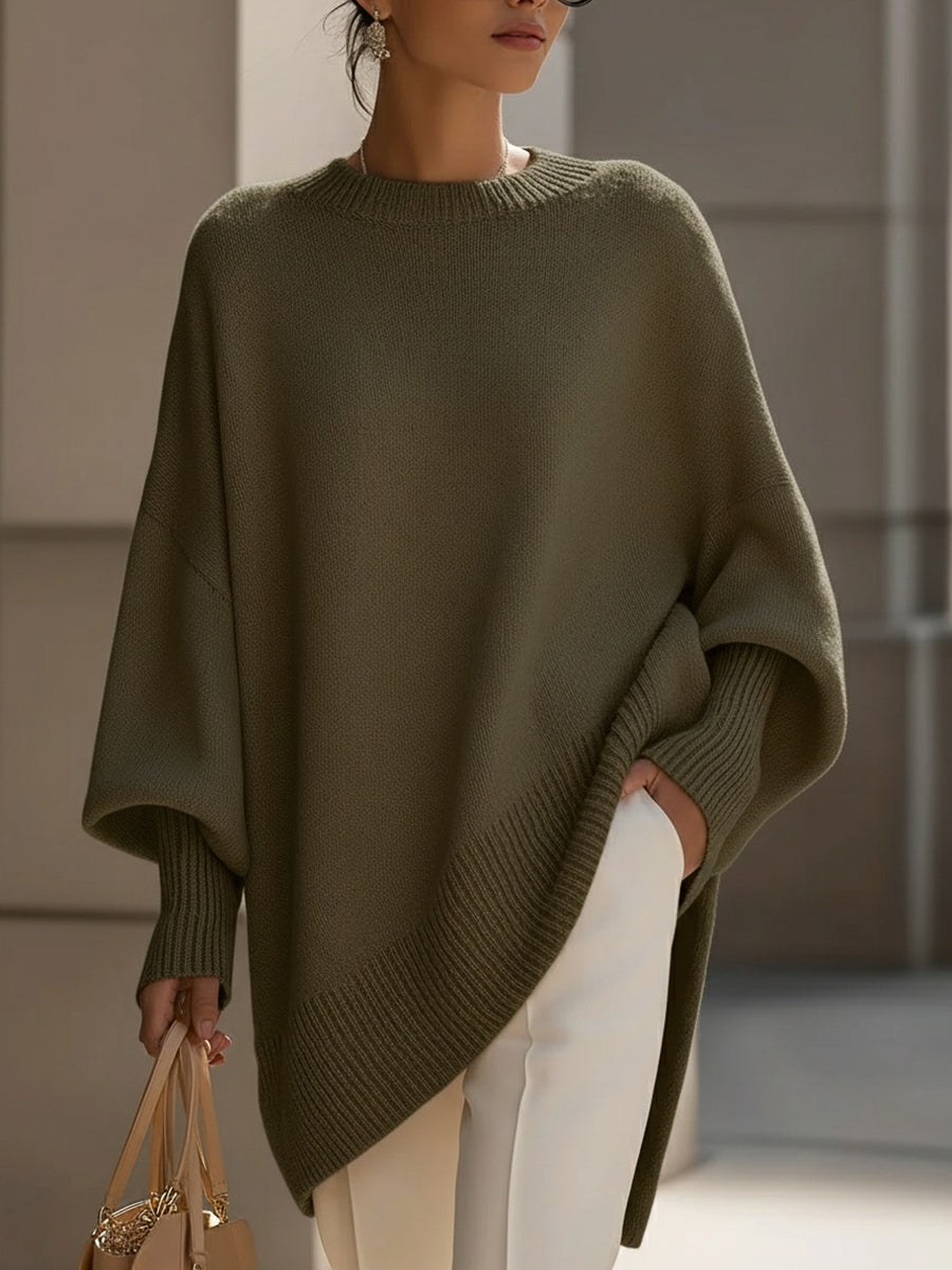 Knitted Poncho Jumper Women's Cream Oversized Mock Neck – Office, Holiday, Gift · Werune