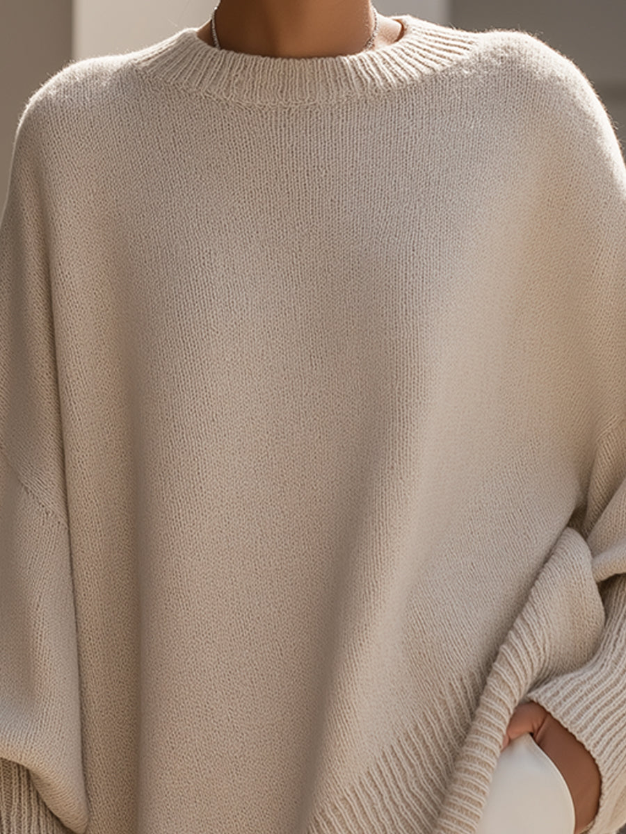 Knitted Poncho Jumper Women's Cream Oversized Mock Neck – Office, Holiday, Gift · Werune