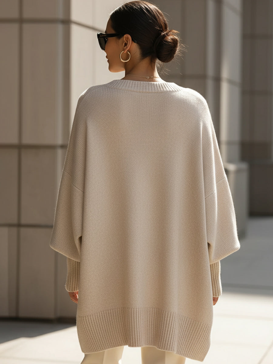 Knitted Poncho Jumper Women's Cream Oversized Mock Neck – Office, Holiday, Gift · Werune
