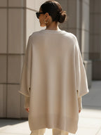 Knitted Poncho Jumper Women's Cream Oversized Mock Neck – Office, Holiday, Gift · Werune