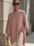 Knitted Poncho Jumper Women's Cream Oversized Mock Neck – Office, Holiday, Gift · Werune