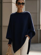 Knitted Poncho Jumper Women's Cream Oversized Mock Neck – Office, Holiday, Gift · Werune