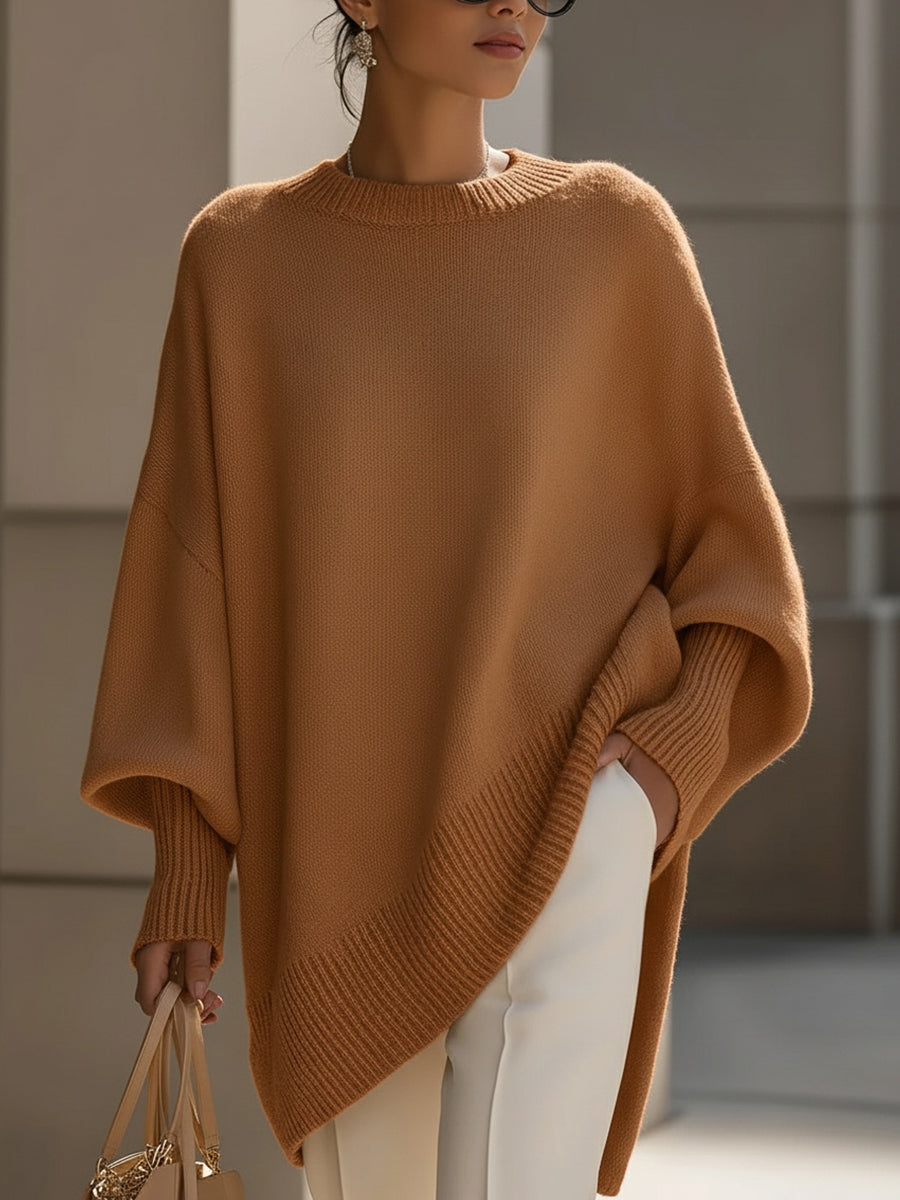 Knitted Poncho Jumper Women's Cream Oversized Mock Neck – Office, Holiday, Gift · Werune