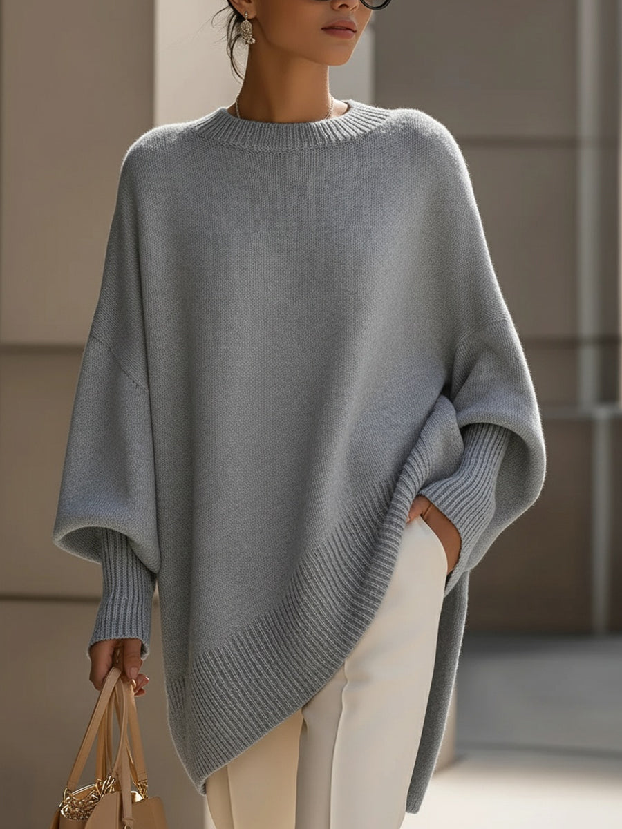 Knitted Poncho Jumper Women's Cream Oversized Mock Neck – Office, Holiday, Gift · Werune
