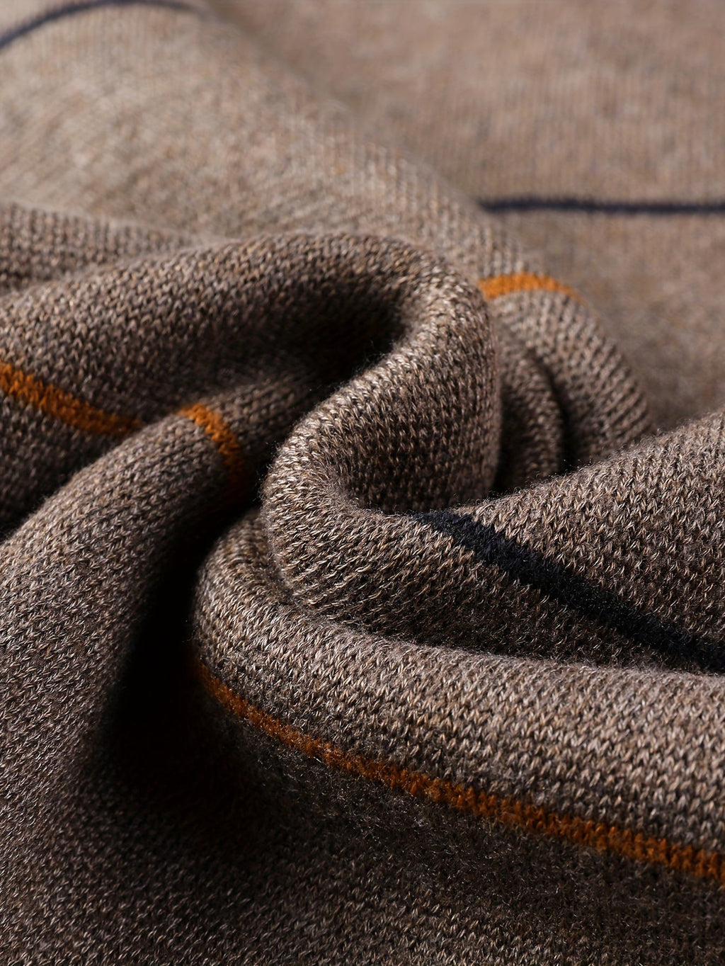 Knitted Quarter-Zip Jumper Striped Brown Men's Long Sleeve Pullover – Casual, Office, Gift