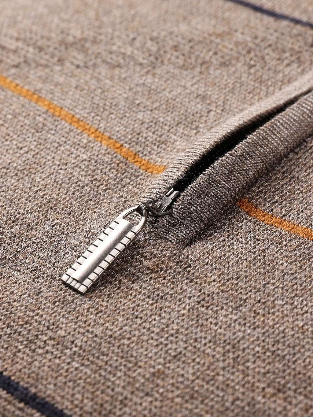 Knitted Quarter-Zip Jumper Striped Brown Men's Long Sleeve Pullover – Casual, Office, Gift