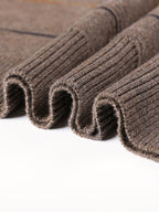 Knitted Quarter-Zip Jumper Striped Brown Men's Long Sleeve Pullover – Casual, Office, Gift