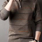 Knitted Quarter-Zip Jumper Striped Brown Men's Long Sleeve Pullover – Casual, Office, Gift