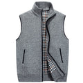 Knitted Vest Men's Grey Fleece-Lined Stand Collar Zip Gilet – Casual, Autumn Layering