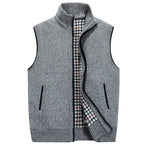 Knitted Vest Men's Grey Fleece-Lined Stand Collar Zip Gilet – Casual, Autumn Layering