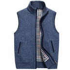 Knitted Vest Men's Grey Fleece-Lined Stand Collar Zip Gilet – Casual, Autumn Layering