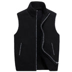 Knitted Vest Men's Grey Fleece-Lined Stand Collar Zip Gilet – Casual, Autumn Layering