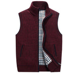 Knitted Vest Men's Grey Fleece-Lined Stand Collar Zip Gilet – Casual, Autumn Layering