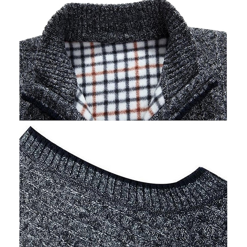 Knitted Vest Men's Grey Fleece-Lined Stand Collar Zip Gilet – Casual, Autumn Layering