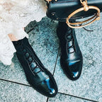 Lace-Up Ankle Boots Black Leather Women's – Casual, Office, Holiday, Everyday Wear