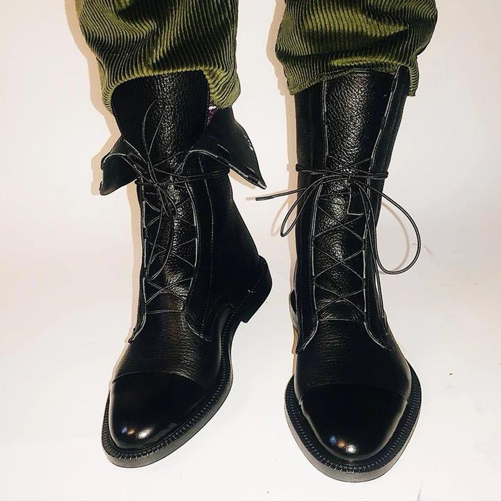 Lace-Up Ankle Boots Black Leather Women's – Casual, Office, Holiday, Everyday Wear