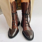 Lace-Up Ankle Boots Black Leather Women's – Casual, Office, Holiday, Everyday Wear
