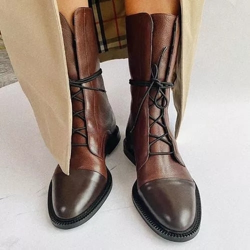 Lace-Up Ankle Boots Black Leather Women's – Casual, Office, Holiday, Everyday Wear