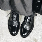 Lace-Up Ankle Boots Black Leather Women's – Casual, Office, Holiday, Everyday Wear