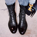 Lace-Up Ankle Boots Black Leather Women's – Casual, Office, Holiday, Everyday Wear