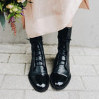 Lace-Up Ankle Boots Black Leather Women's – Casual, Office, Holiday, Everyday Wear