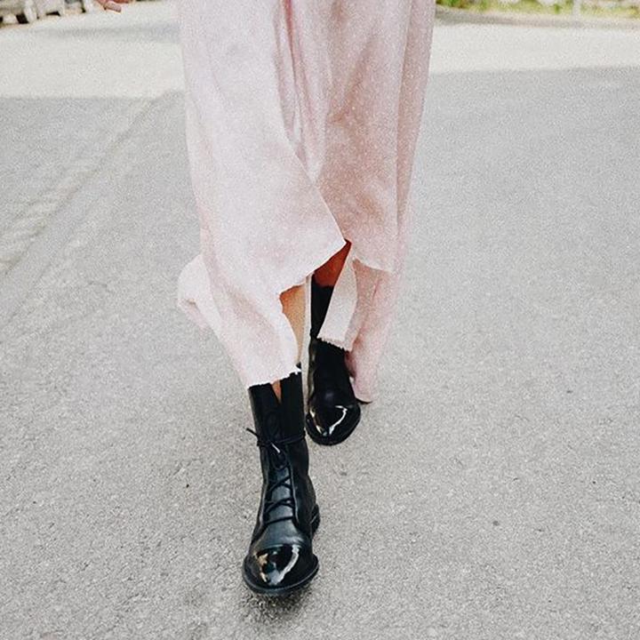 Lace-Up Ankle Boots Black Leather Women's – Casual, Office, Holiday, Everyday Wear