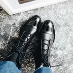 Lace-Up Ankle Boots Black Leather Women's – Casual, Office, Holiday, Everyday Wear
