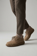 Lace-Up Shoes Leather Look Suede Toe Beige Men's Cushioned Insole – Casual, Everyday