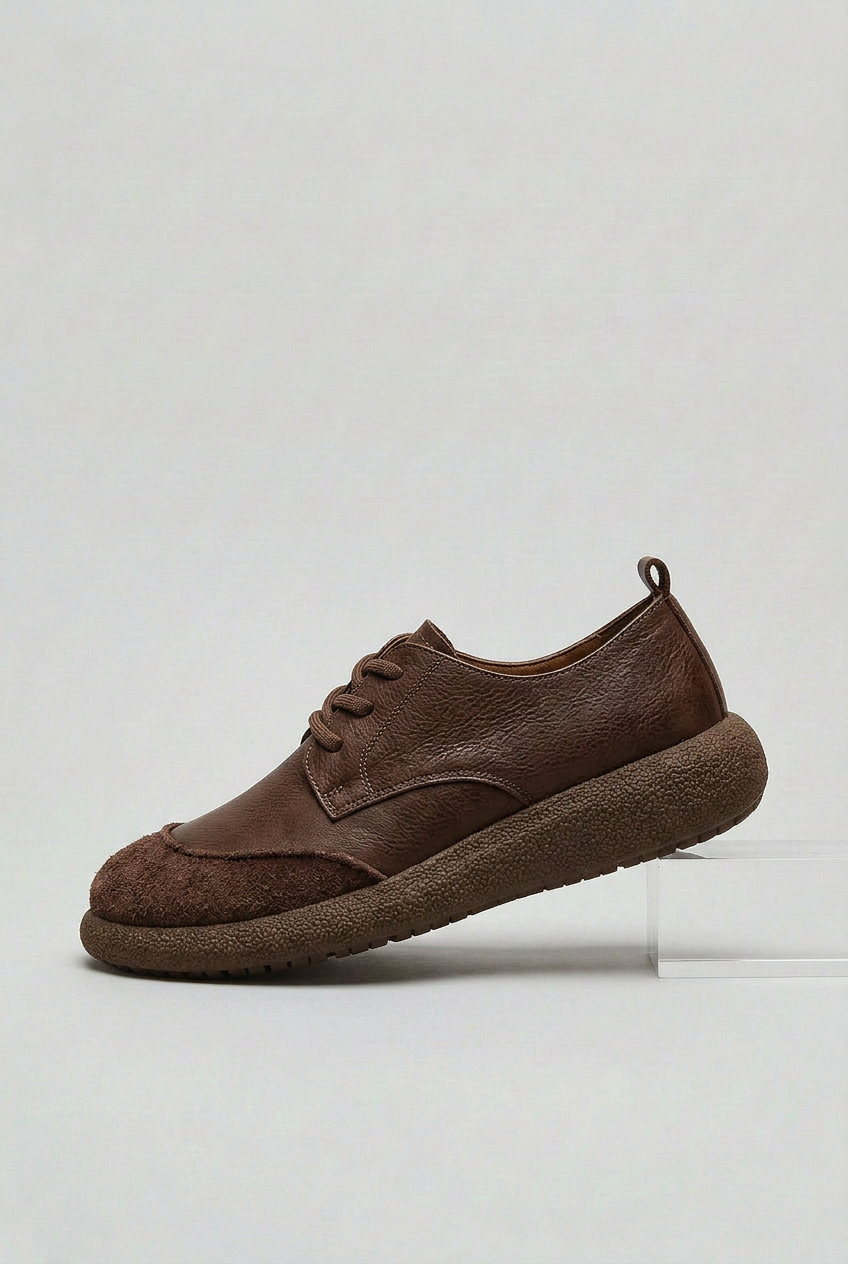 Lace-Up Shoes Leather Look Suede Toe Beige Men's Cushioned Insole – Casual, Everyday