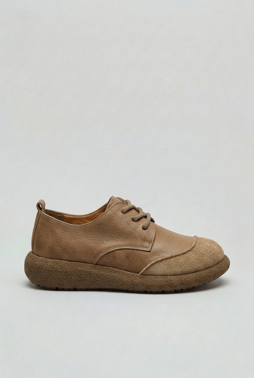 Lace-Up Shoes Leather Look Suede Toe Beige Men's Cushioned Insole – Casual, Everyday