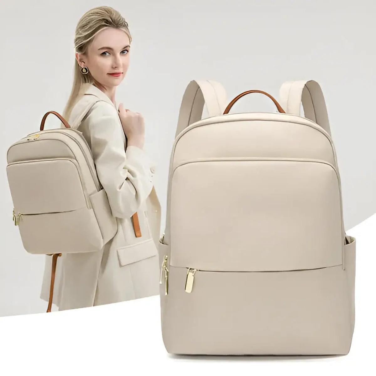 Laptop Backpack Nylon Waterproof Beige Women's – Travel, Office, Casual, School, Gift
