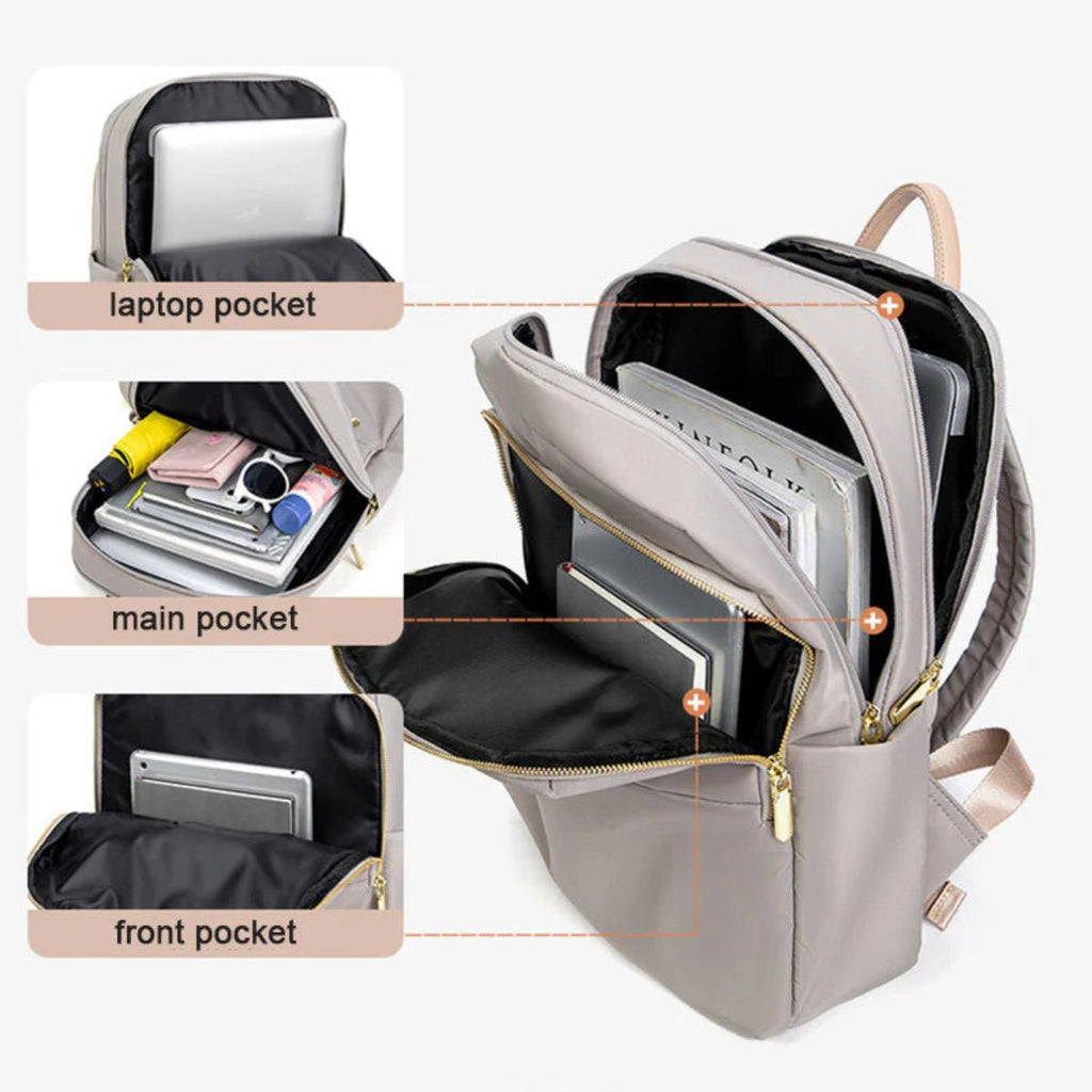 Laptop Backpack Nylon Waterproof Beige Women's – Travel, Office, Casual, School, Gift