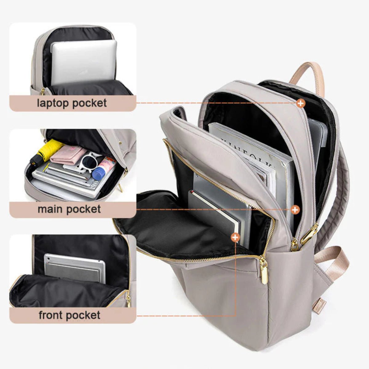 Laptop Backpack Nylon Waterproof Beige Women's – Travel, Office, Casual, School, Gift
