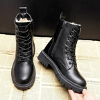Leather Ankle Boots Fleece-Lined Lace-Up Women's – Winter, Casual, Everyday Warm Footwear