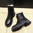 Leather Ankle Boots Fleece-Lined Lace-Up Women's – Winter, Casual, Everyday Warm Footwear
