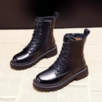 Leather Ankle Boots Fleece-Lined Lace-Up Women's – Winter, Casual, Everyday Warm Footwear