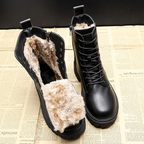 Leather Ankle Boots Fleece-Lined Lace-Up Women's – Winter, Casual, Everyday Warm Footwear