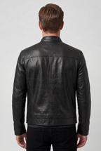 Leather Biker Jacket Black Men's Zip Pockets Slim Fit – Casual, Office, Holiday, Gift