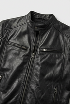 Leather Biker Jacket Black Men's Zip Pockets Slim Fit – Casual, Office, Holiday, Gift