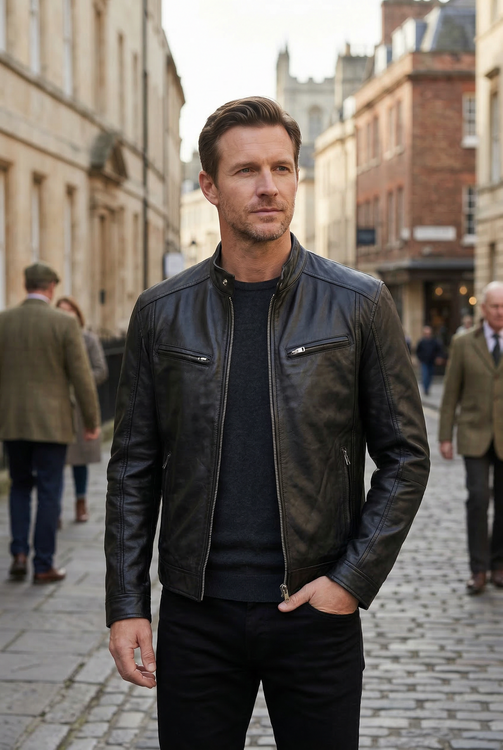 Leather Biker Jacket Black Men's Zip Pockets Slim Fit – Casual, Office, Holiday, Gift