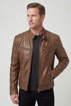 Leather Biker Jacket Black Men's Zip Pockets Slim Fit – Casual, Office, Holiday, Gift
