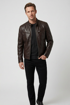 Leather Biker Jacket Black Men's Zip Pockets Slim Fit – Casual, Office, Holiday, Gift